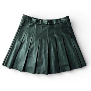 Pleated Faux Leather Mini Skirt Black